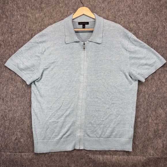 Banana Republic Other - Banana Republic Full Zip Linen Blend Shirt Men's‎ Short Sleeve Blue Collared